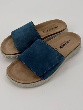 Hartjes Move Blue Suede Adjustable Slide Sandals EU 37 US 6.5 NWOT Comfort